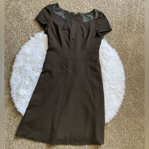 Elie Tahari Dress Genuine Leather Trim Black Short Sleeve Womens Size 6